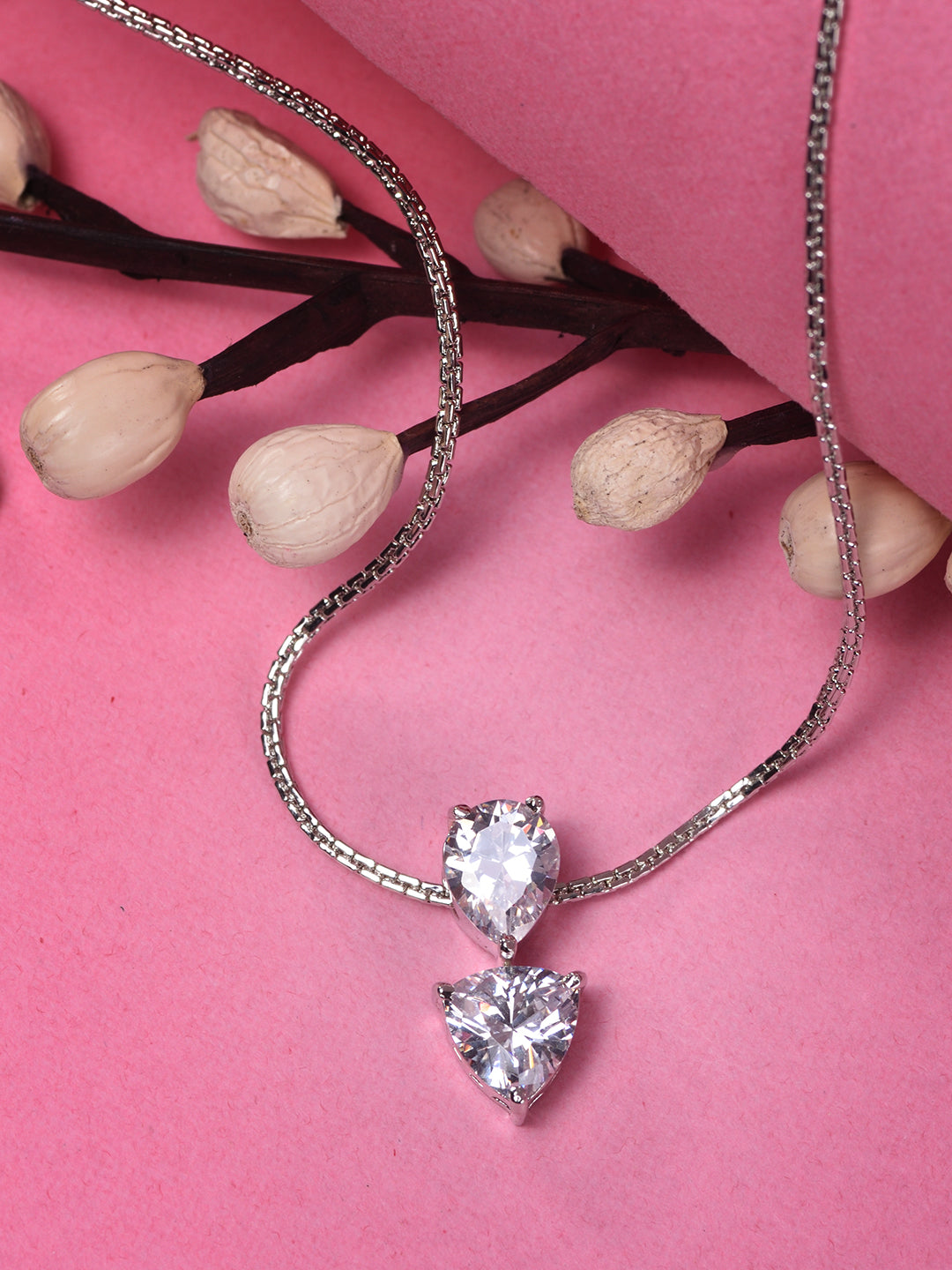 White Rhodium Plated AD Studded Pear shaped Designer Pendant